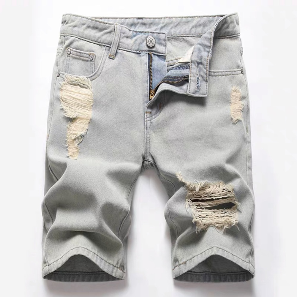 #790 Light Grey Ripped Denim Jean Shorts